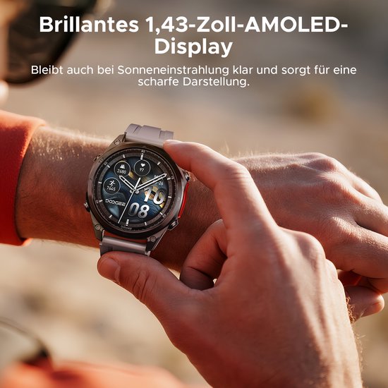 DOOGEE Anywise W1 Pro - Montre connectée de type militaire - Commande vocale par IA - 5 ATM - GPS double bande - Cartes hors ligne - 170 modes sportifs - Écran AMOLED de 1,43 pouce - Tracker d'activité - Appels entrants et sortants - Autonomie de 18 jours