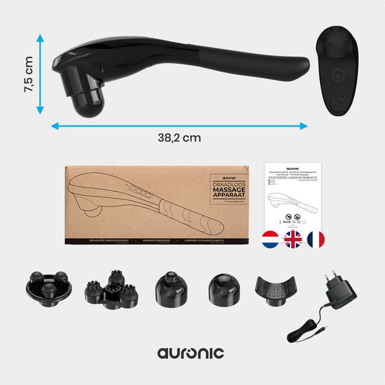 Appareil de massage Auronic - cou et dos - sans fil - 5 accessoires - noir/gris