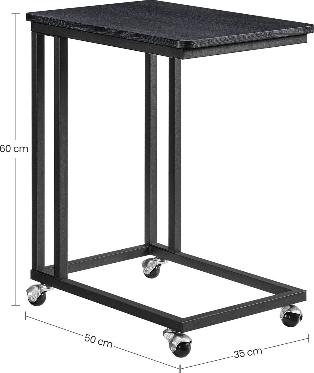O'DADDY® Table d'appoint - tables d'appoint - table d'appoint en métal et bois - table d'appoint - tables basses - table d'appoint noire - table de chevet à roulettes - table d'appoint à roulettes - table d'appoint - tables d'appoint à roulettes - 50 x 35