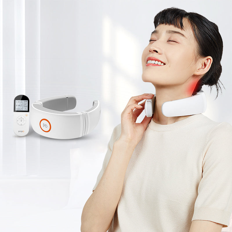 Appareil de massage cervical Pangao P6 avec fonction chauffante - 6 modes de massage et 6 niveaux d'intensité - Rechargeable et sans fil - Avec électrodes supplémentaires