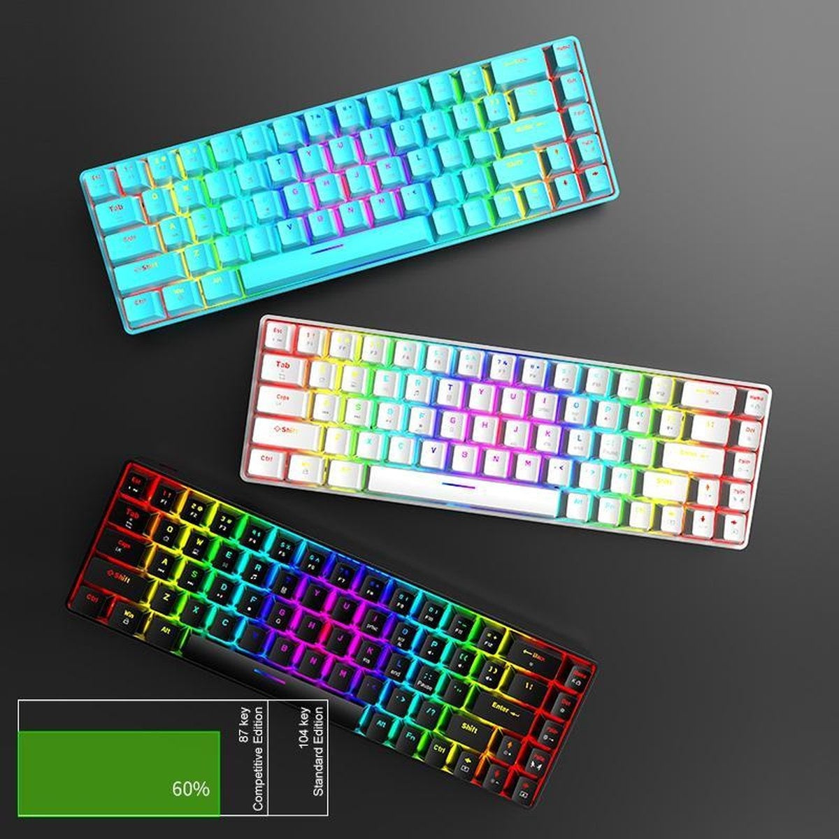 ZIYOU LANG T8 RGB Mechanical 68Keys gaming keyboard - Clavier de jeu Windows/Mac - Interrupteur marron - QWERTY - Clavier mécanique - Noir