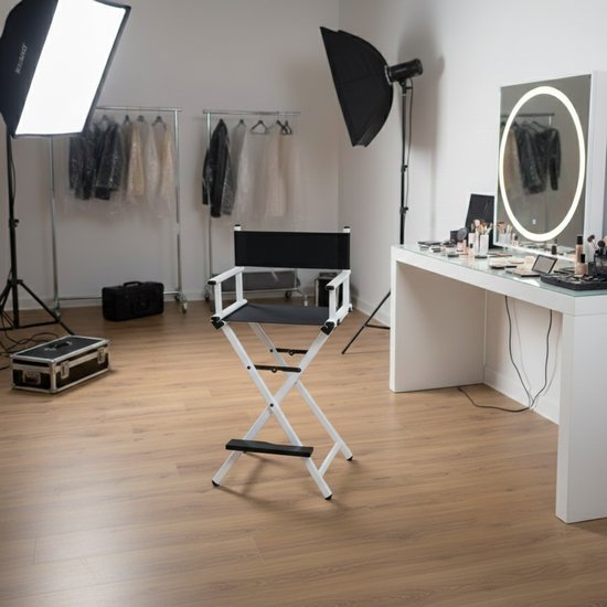 VDD – Chaise - Tabouret – Chaise pliante - Chaise de maquillage – Fauteuil de maquillage – Fauteuil de réalisateur – Chaise de coiffure – Tabouret de maquillage – Tabouret de coiffure - Chaise de maquillage - Blanche - Pliable - Avec dossier