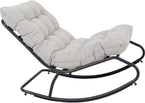 Fauteuil à bascule AXI Ruby noir/beige – Fauteuil à bascule d'extérieur – avec coussins épais – Structure métallique – Fauteuil de jardin lounge avec fonction de balancement