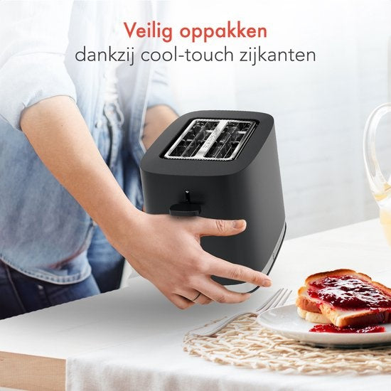 KitchenBrothers Toaster - Grille-pain - 6 niveaux de chaleur - 2 fentes extra-larges - 870W - Noir