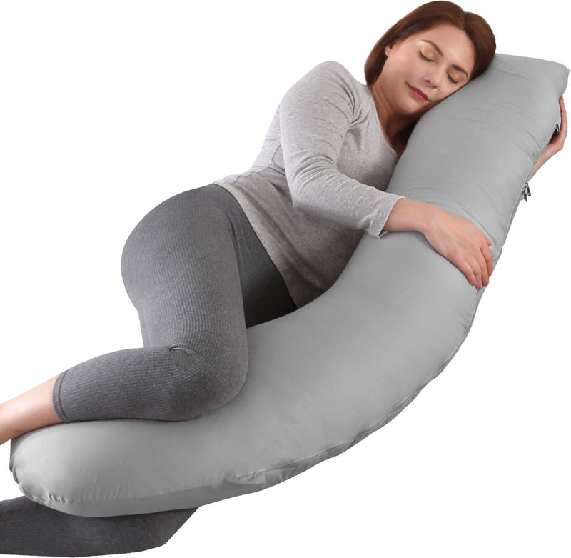 Litollo® Coussin de grossesse (forme J) - Coussin de soie - Coussin d'allaitement - Coussin de corps - 145cm - Housse amovible - Bleu