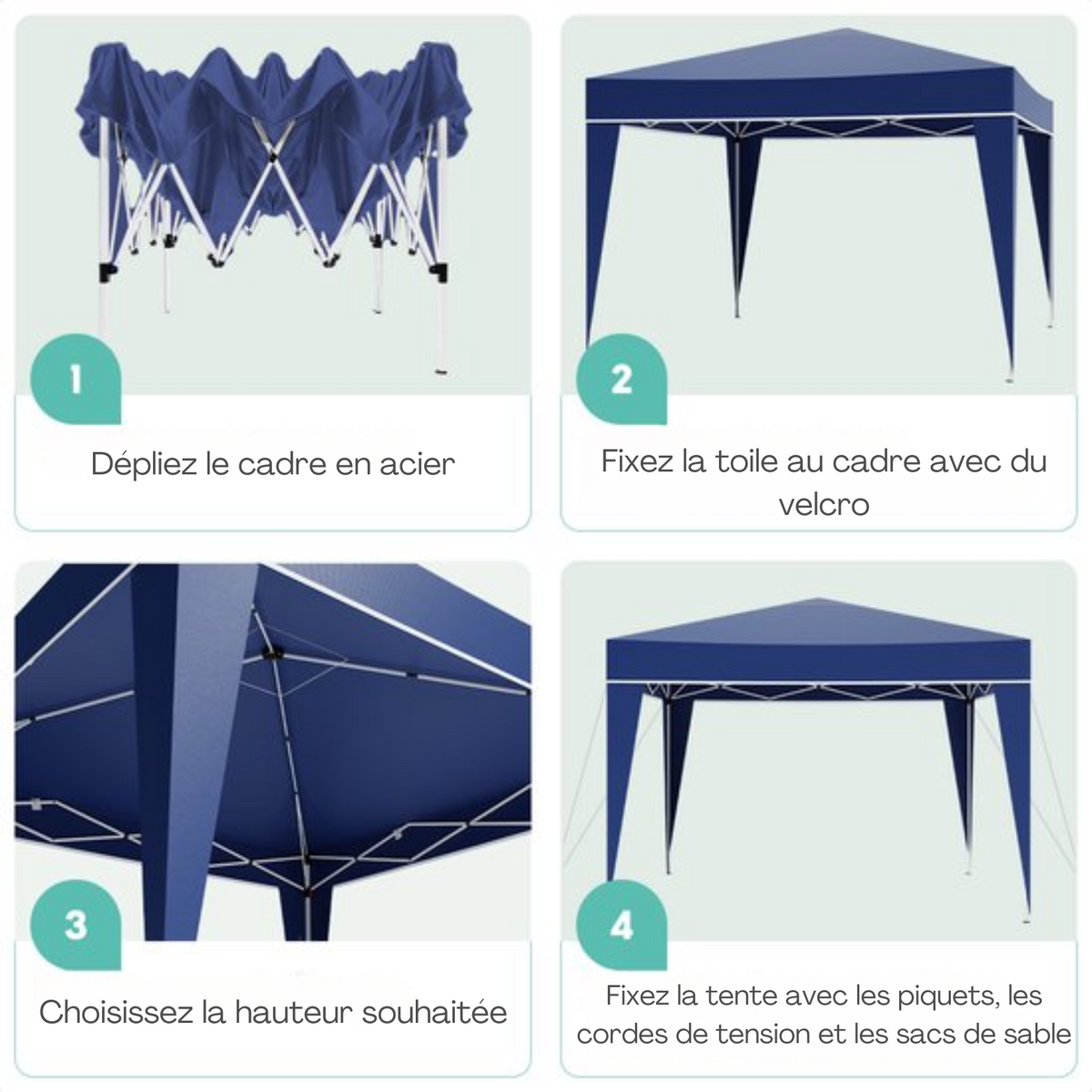 Tonnelle de jardin - LifeGoods - 3x3 m - Pavillon - Pliable - Imperméable - Avec sac de transport - Bleu