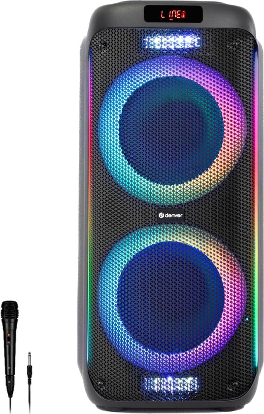 Denver Bluetooth Speaker Party Box - Disco Lights - Party Box - Microphone inclus - Micro SD / USB / AUX - TSP456