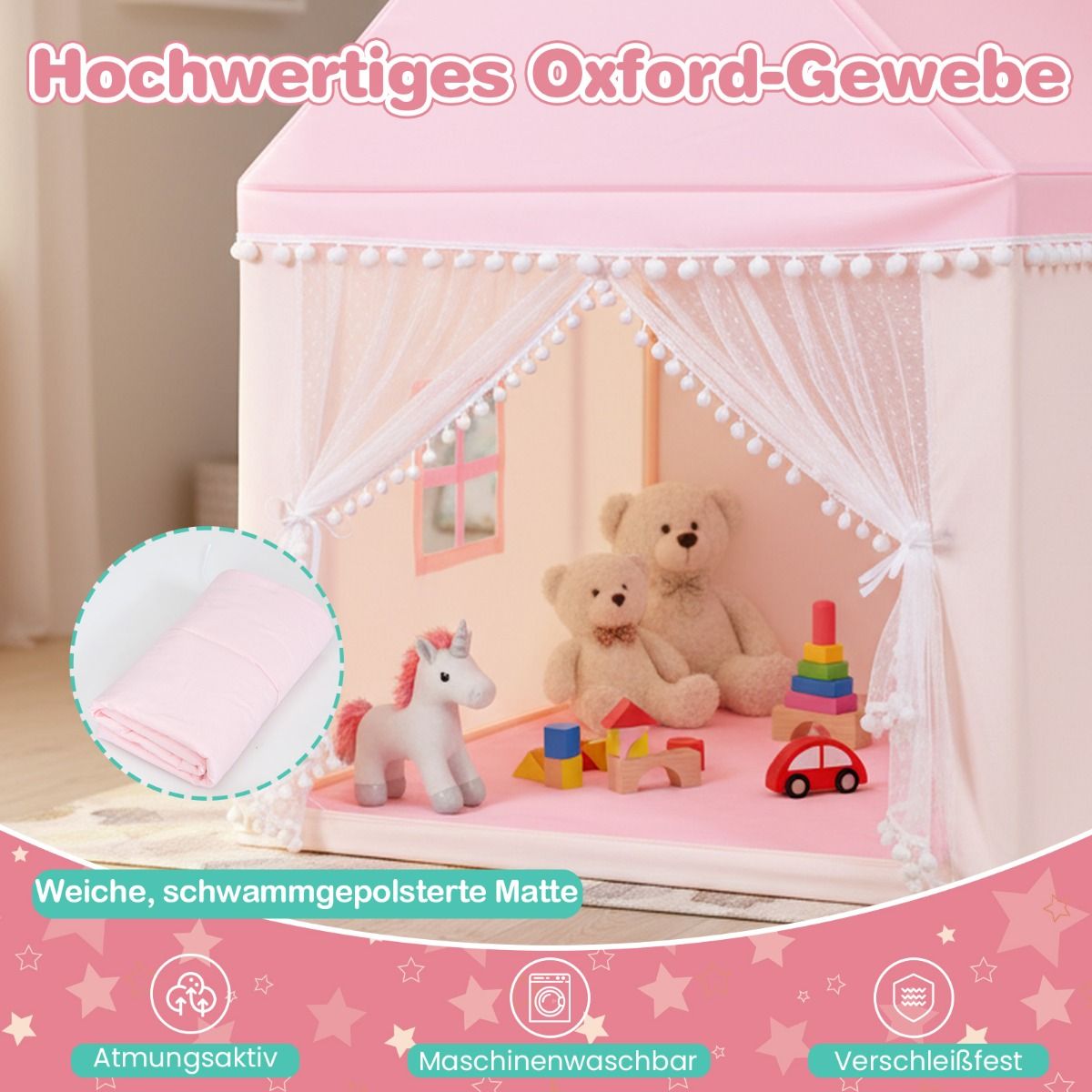 Tente de jeu pour enfants Coast - maisonnette - structure en bois - rose