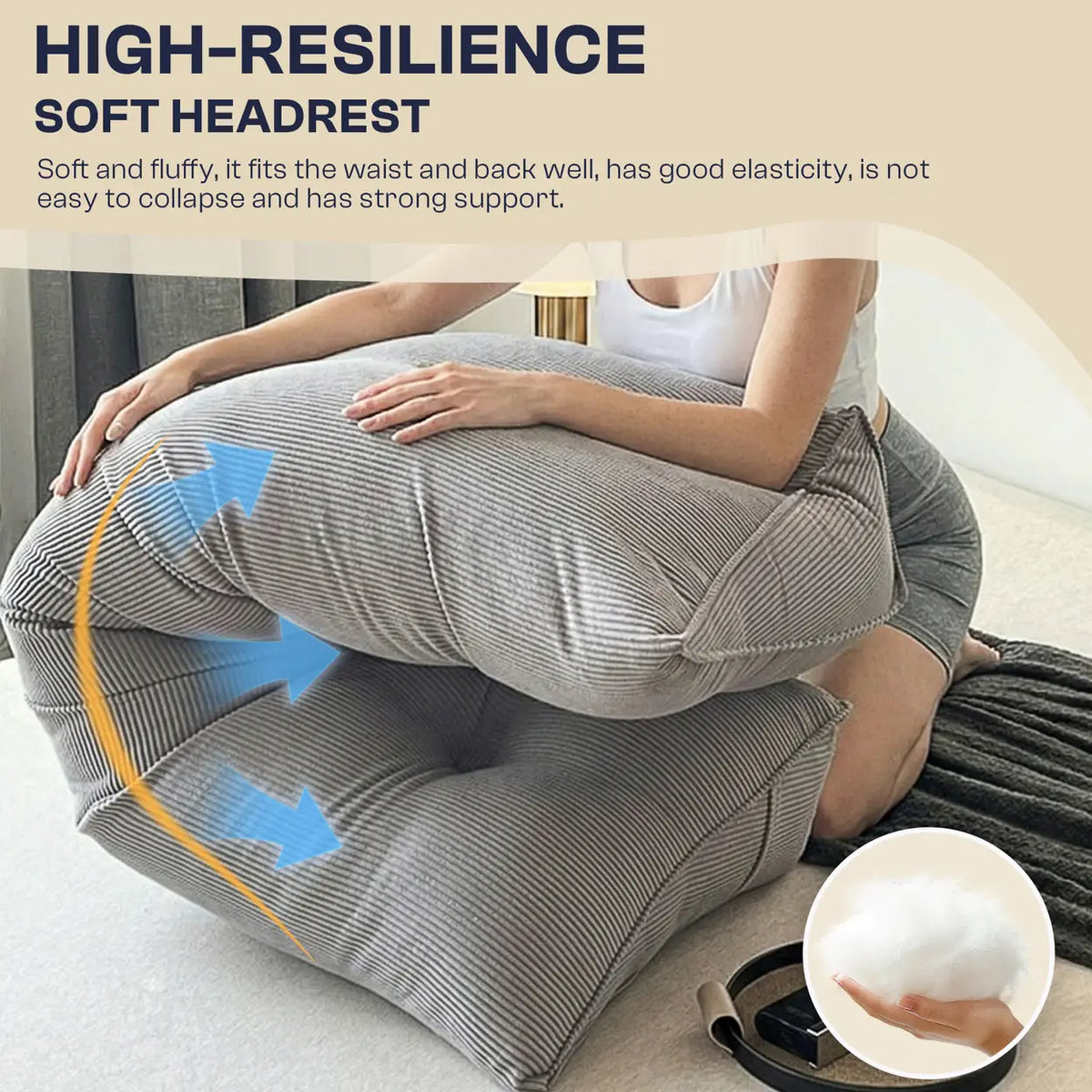 Coussin de dossier et de lecture Xllx - Housse lavable et poche latérale - 80 × 50 × 20 cm - Gris