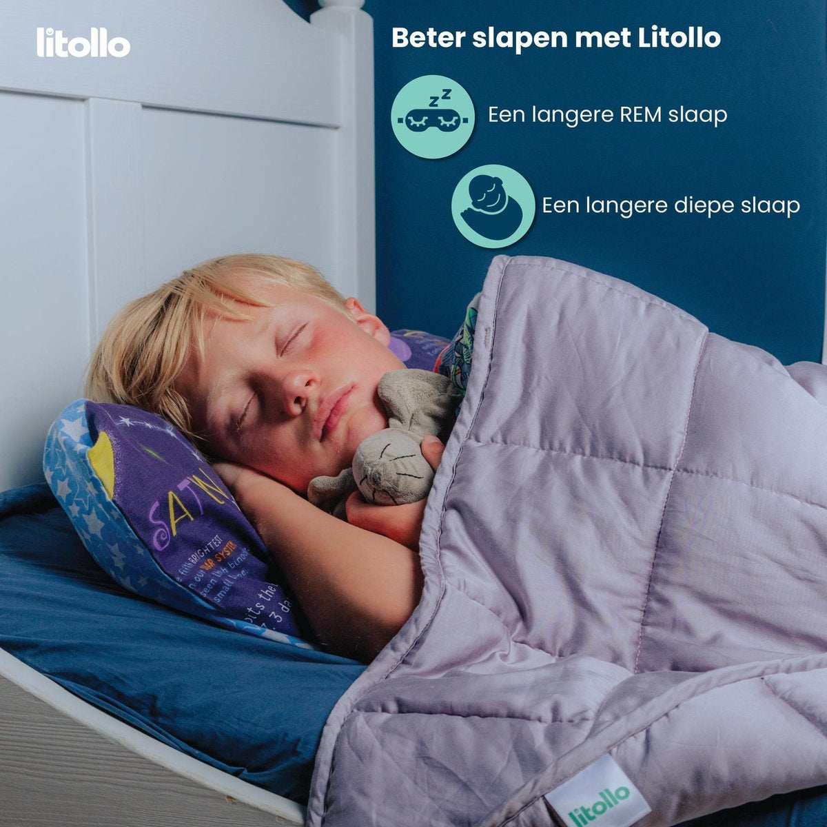 Litollo Verzwaringsdeken kind 3 kg - Weighted Blanket - Duurzaam Bamboe Materiaal - Antraciet - 100x150cm