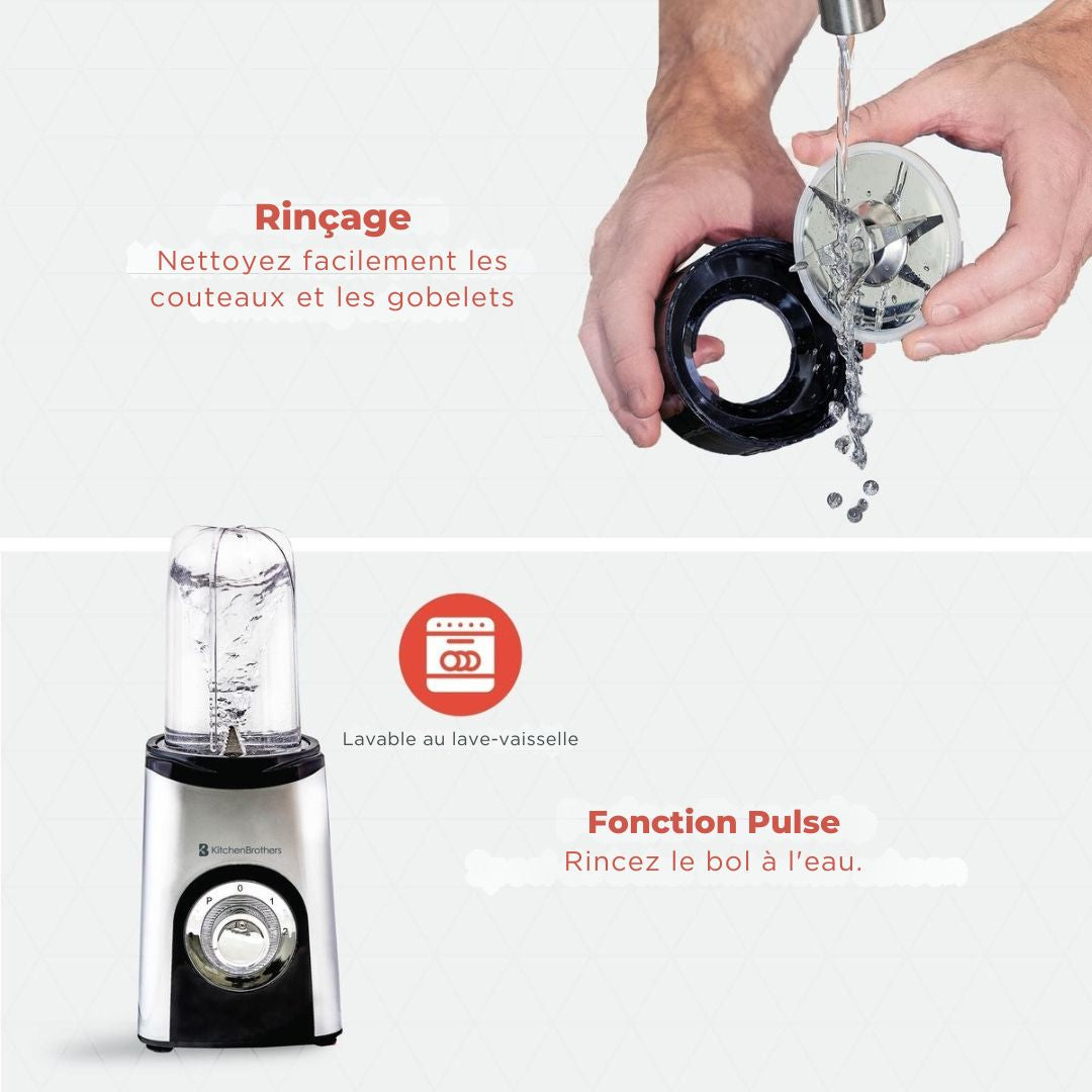 Mixeur Smoothie - KitchenBrothers - 13 Pièces - 4  Gobelets - 350W - acier inoxydable
