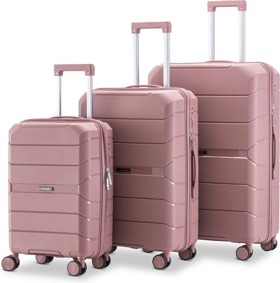 SKYCASES Urban Adventurer - Ensemble de valises - 3 pièces - Serrure à chiffres - 232L - Roues pivotantes - Valise de voyage avec serrure de valise - Légère - Rose