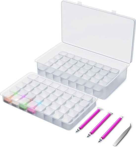 Rubye® Boîte de rangement pour peinture au diamant - Boîte de tri - Peinture au diamant adultes - Stylos - Pincettes - Boîte de rangement 84 boîtes