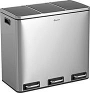 Homra Sparq Pedaalemmer 54 Liter - RVS Prullenbak 3 vakken - Trio Prullenbak 3 X 18 Liter - Prullenbak Afvalscheiding- Vuilnisbak voor huishouden en kantoor - Recycle Vuilbak keuken Afvalemmer - Afvalscheidingsprullenbakken