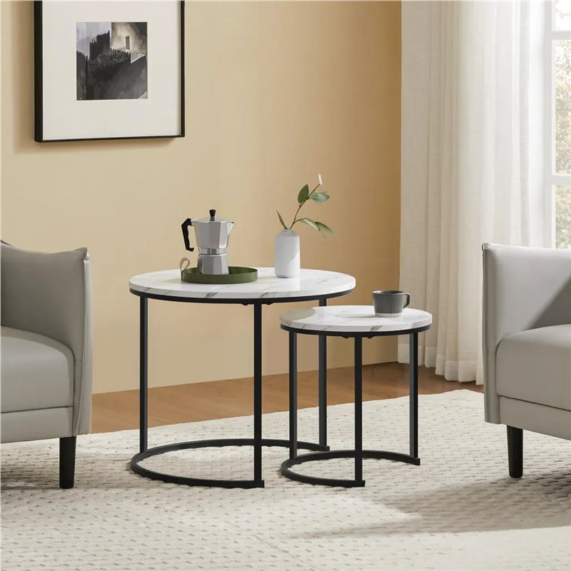 Yaheetech Lot de 2 tables basses – Blanc – Rondes – Ø 60 x 50,5 cm et Ø 40 x 41,5 cm