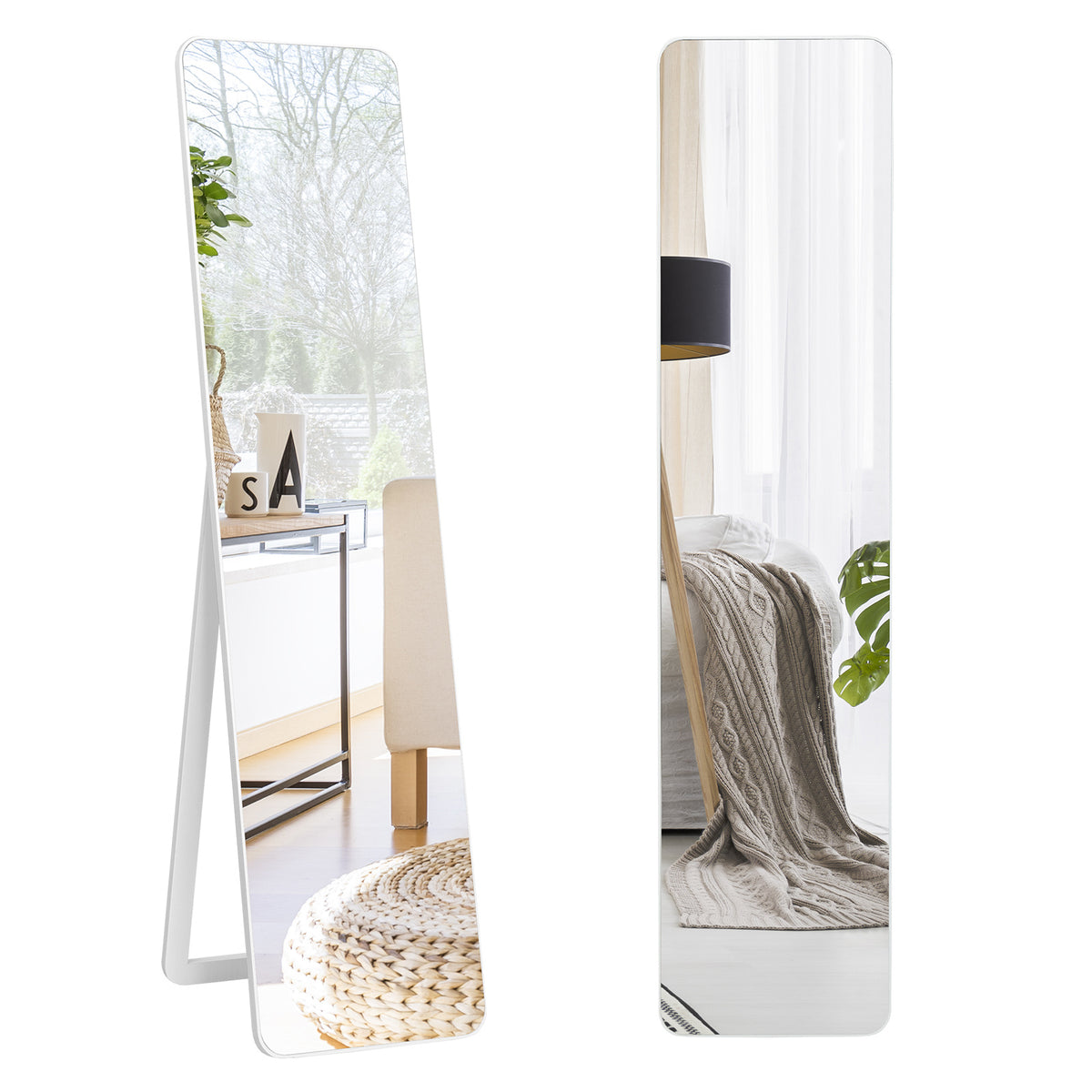 Coast 2 en 1 miroir complet miroir sur pied et miroir mural 160 x 37 cm blanc
