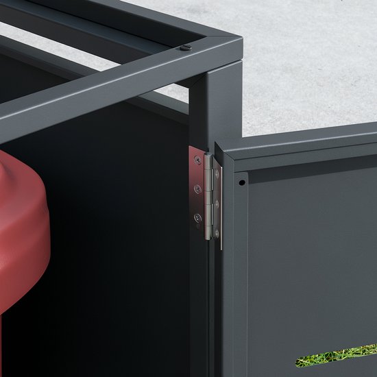 Armoire à poubelles SoBuy - Armoire à poubelles en métal gris foncé avec serrure et porte perforée - Toit rabattable | OGS63-DG