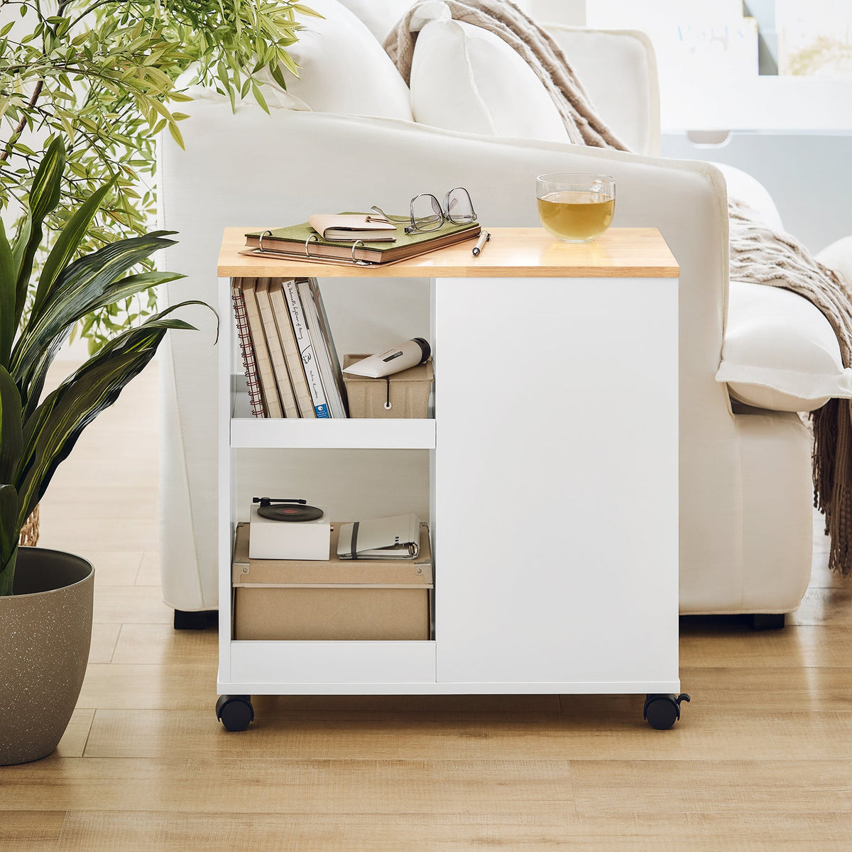 SoBuy Table d'appoint - FBT130-WN - 2 tiroirs et étagères - 60 x 30 x 60 cm - Blanc