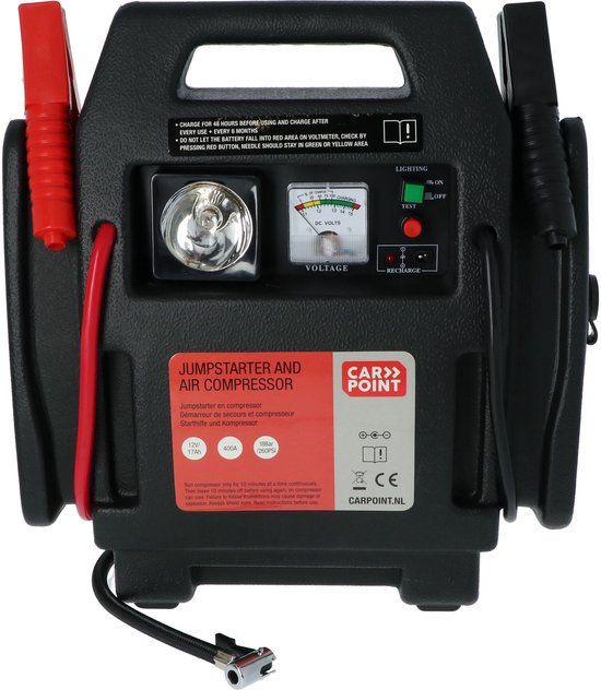 Carpoint Jumpstarter – 12 volts – Avec compresseur d'air – Puissance de crête 400 A – Rechargeable avec un adaptateur 230 volts ou 12 volts