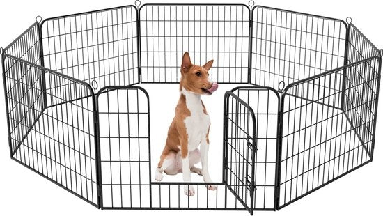 Avalo Puppy Run Ø210cm Pliable Noir - 8 panneaux 80x60cm - Parc à animaux / Parc à lapins / Parc à chiens