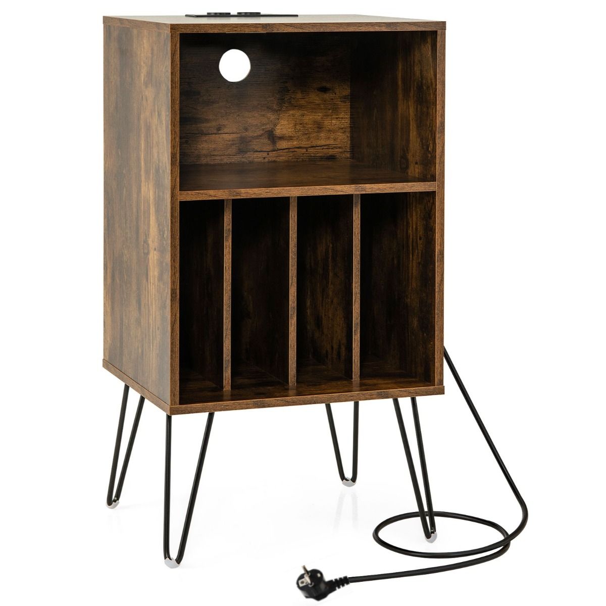 Support pour platines Coast - 3 niveaux - avec station de recharge et 4 prises - marron rustique
