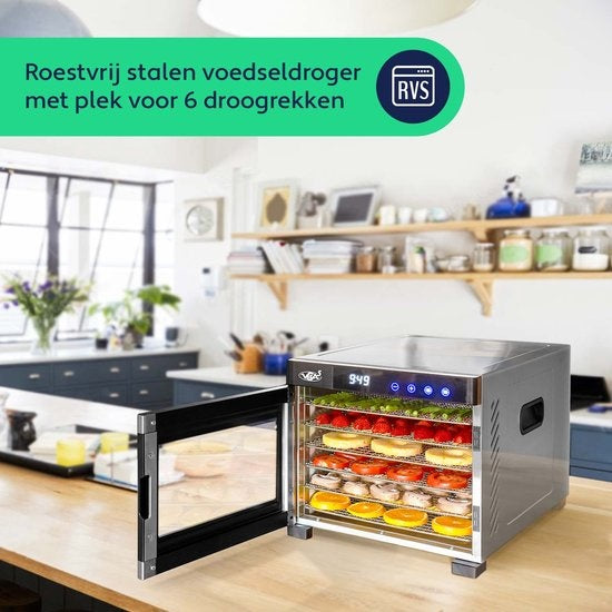 Vita5 Nobel PRO 6 Déshydrateur alimentaire - Four de séchage - acier inoxydable - minuterie 24 heures - panneau de contrôle LED - Déshydrateur - 6 couches