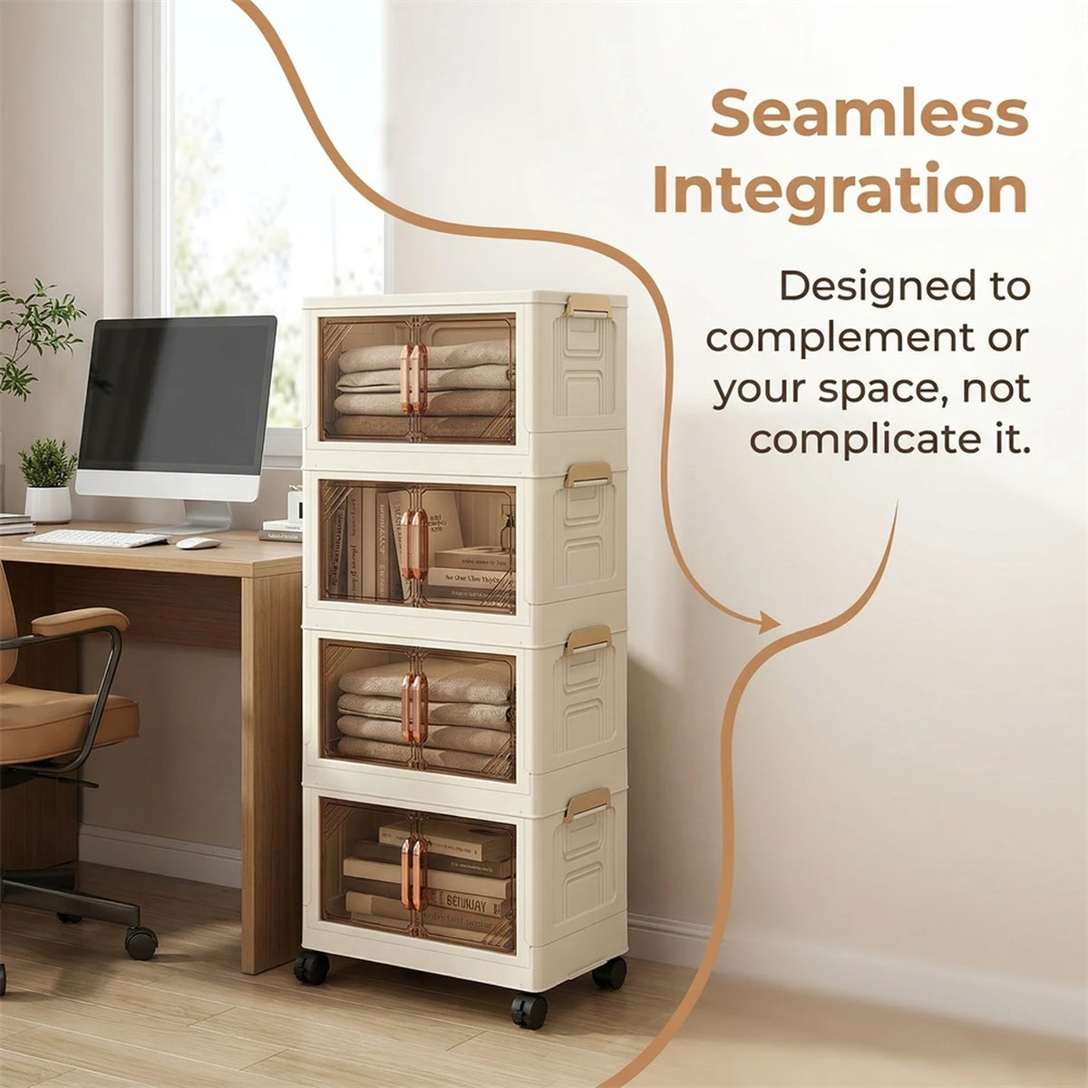Armoire de rangement pliable Huacan à double porte - 4 étagères - Déplaçable - 45 cm