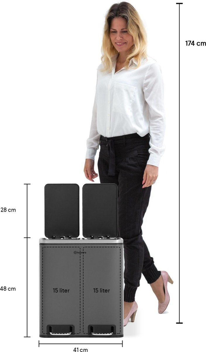 Homra BLINQ Poubelle de tri sélectif avec 2 compartiments - 2 x 15 L