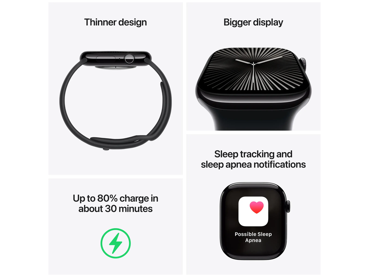 Apple Watch Series 10 42 mm - Aluminium noir diamant - Bracelet Sport noir