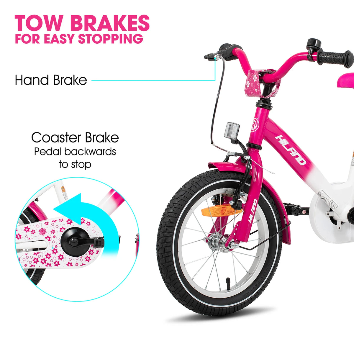 Vélo pour enfant Hiland Starry 12 pouces - Rose - avec roues d'appoint, 2 à 7 ans