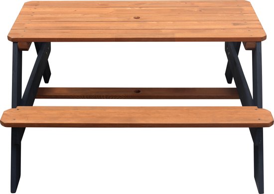 Table de pique-nique AXI Nick Anthracite/marron - Parasol Bleu/blanc - Table de pique-nique pour enfants en bois FSC