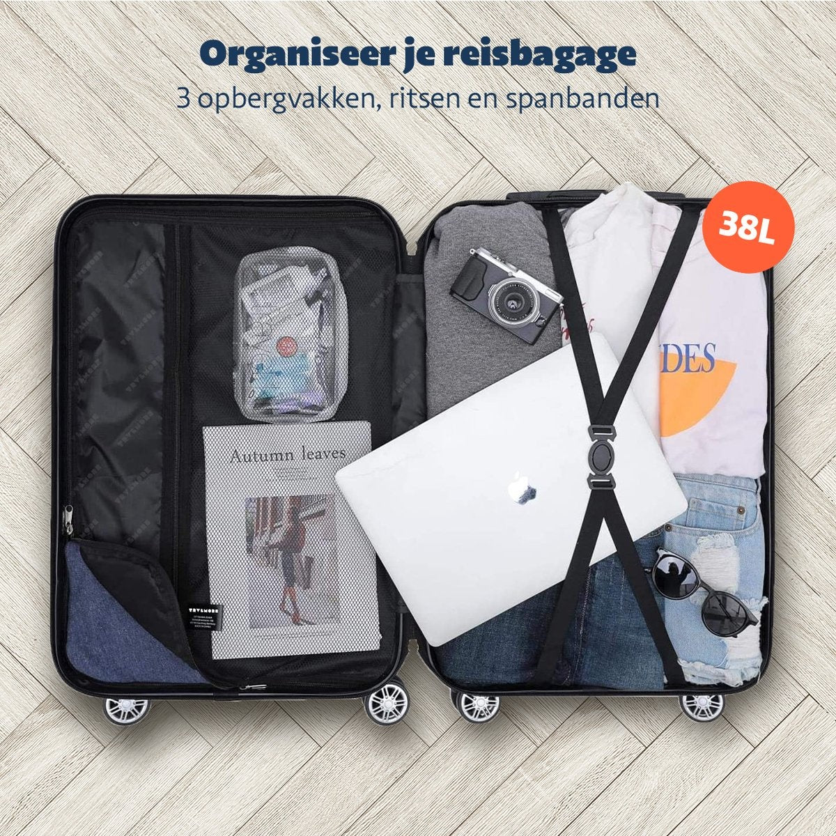 TRVLMORE Bagage à main Valise à roulettes - Serrure à chiffres - 54x36x20cm - 38L - Champagne