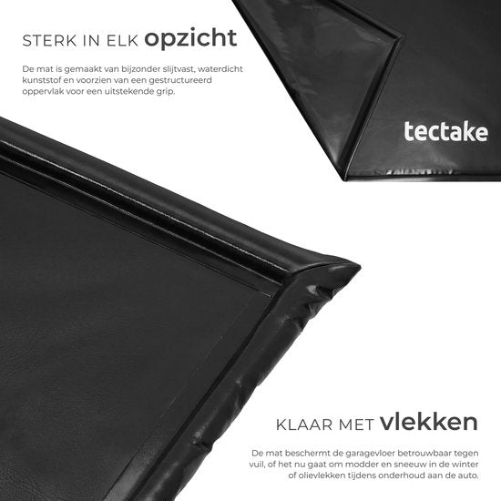 Tapis de garage tectake® - Tapis de sol - 550 x 240 cm - Antidérapant et imperméable - Livré avec une poignée télescopique, des patins velcro et des lingettes alcoolisées - Tapis écologique - Tapis d'atelier - Pour garage, moto et voiture