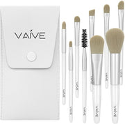 Ensemble de pinceaux de maquillage Vaive, 9 pièces - Pinceaux vegan - Pinceaux pour fond de teint, ombre à paupières, blush, kabuki et poudre bronzante - avec trousse - Blanc