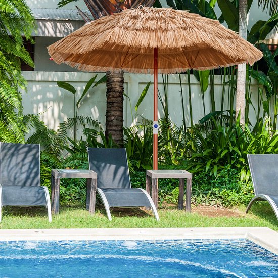 COSTWAY Parasol Hawaii, Base de parasol non incluse, paravent de plage inclinable, paravent de jardin, hauteur réglable, protection contre les UV, parasol en paille pp, parasol de marché, naturel, 155 cm