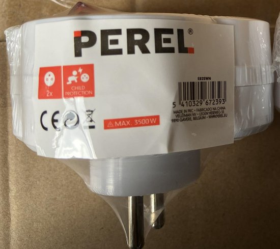 Perel Fiche de distribution avec interrupteur, 2 prises avec broche de terre (type E), polypropylène, usage intérieur, blanc