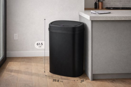 Poubelle Bayt - Poubelle de 50 litres - Poubelle à capteur - Poubelle - Bac à déchets - Métal - Noir