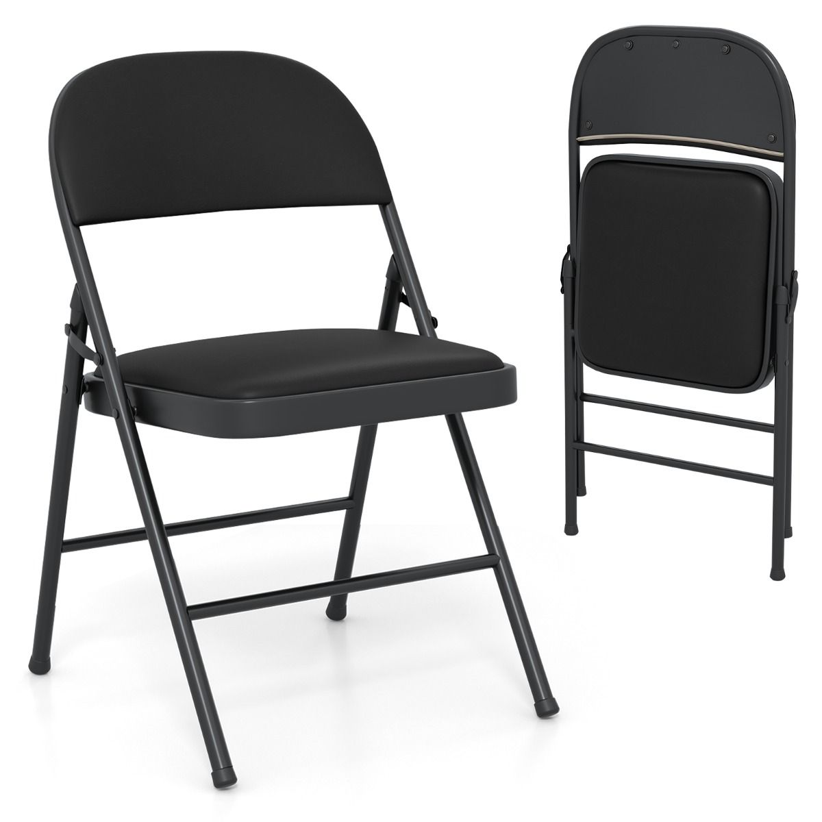 Ensemble de 2 chaises pliantes Coast - structure en métal - revêtement en simili cuir - noir