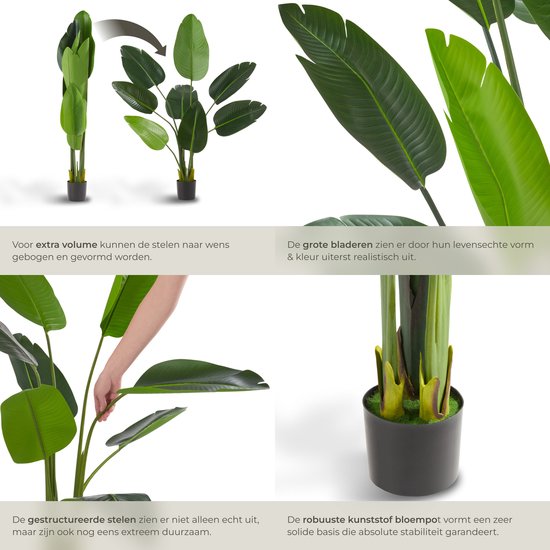 tectake® Arbre à oiseaux de paradis Tropic - Strelitzia - Plante artificielle fidèle à la nature avec des feuilles détaillées et un pot de fleurs robuste - Facile d'entretien et polyvalent - Hauteur : 120 cm