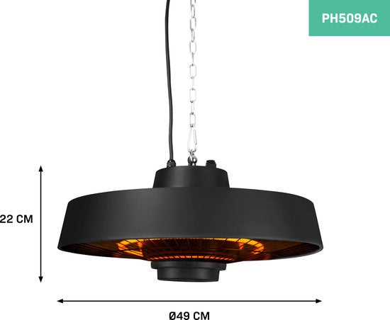 VONROC Chauffage d'ambiance suspendu - Vulcano 2000W - Lampe infrarouge puissante - avec 2 niveaux de chaleur, minuterie et télécommande