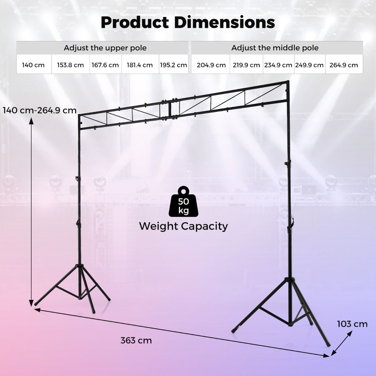 Pied de lampe réglable Coast - pliable avec pieds amovibles - 140-265 cm - noir