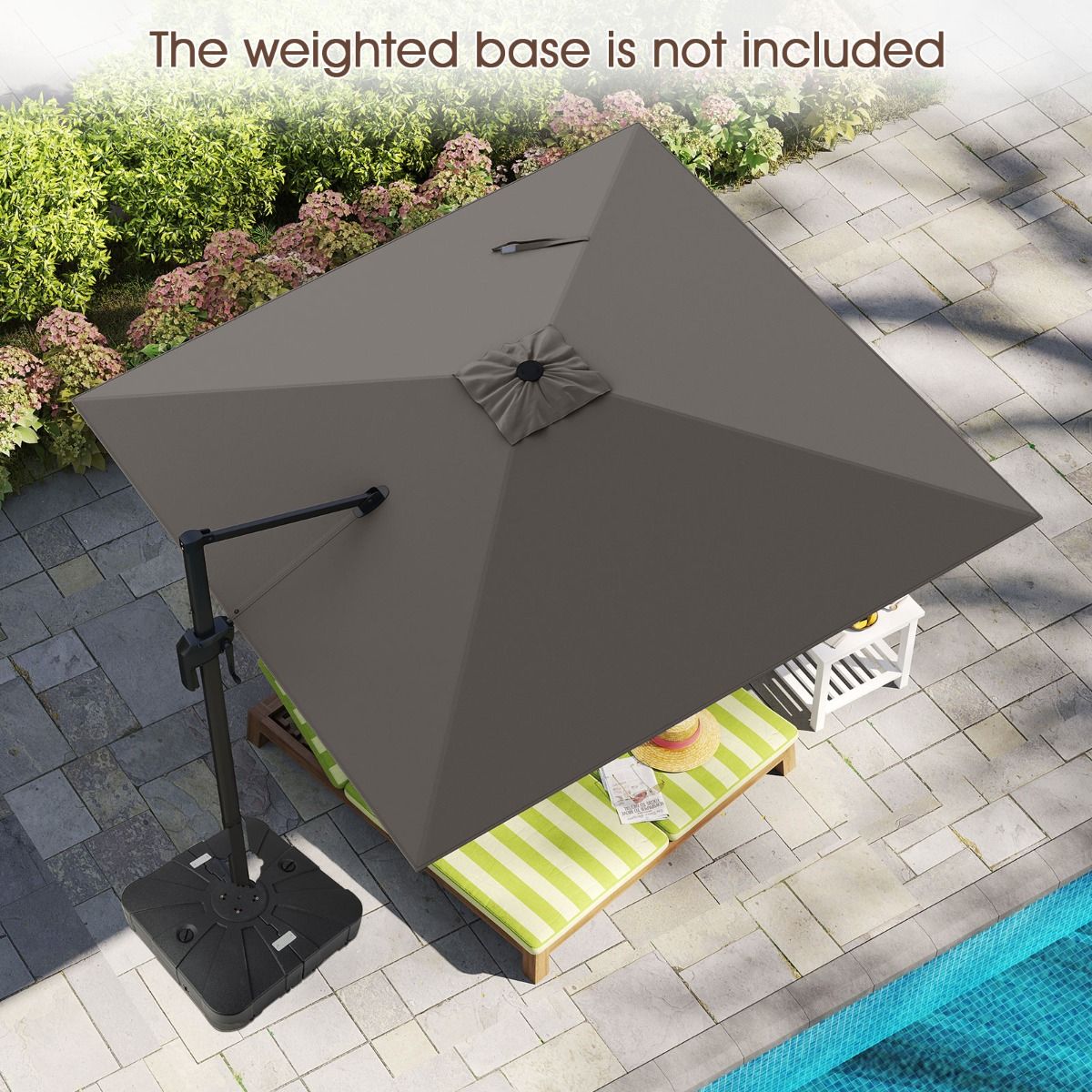 Parasol carré Coast - pivotant à 360° - inclinaison réglable - gris 300 x 300 cm