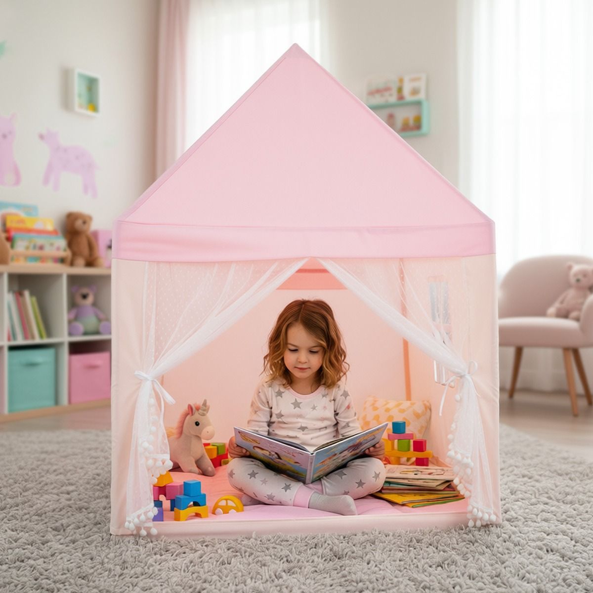 Tente de jeu pour enfants Coast - maisonnette - structure en bois - rose