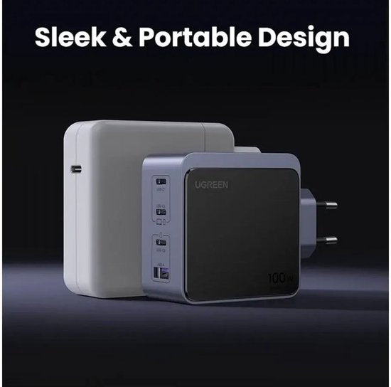 Ugreen Nexode S 100 W, chargeur rapide GaN à 4 ports, version UE, gris – Ordinateur portable, téléphone portable, ordinateur portable, batterie externe, tablette – Gris, alimentation CA, pour usage intérieur