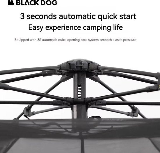 Tente Black Dog Dome - Tente de camping haut de gamme pour 6 à 8 personnes - Hexagonale à montage automatique - Tente familiale portable - Vinyle pliable - Protection contre le soleil et la pluie - Noire