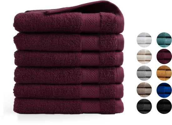 Serviettes DoubleDry XL 70 x 140 - lot de 6 - qualité hôtelière 500 g/m² - 6 x rouge bordeaux