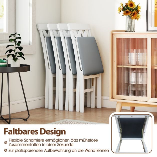 Ensemble Coast de 2 chaises de salle à manger pliantes, sans accoudoirs, avec dossier à lattes et coussin rembourré - Bois d'hévéa - 41 x 53 x 91 cm - Blanc