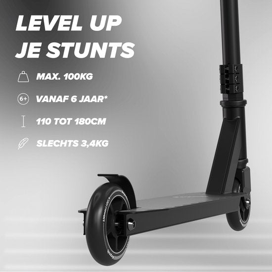 LifeGoods Stuntstep Fly Pro - 6+ Years - Marchepied pour enfants - Garçons/Filles - 100mm - 100KG - Noir
