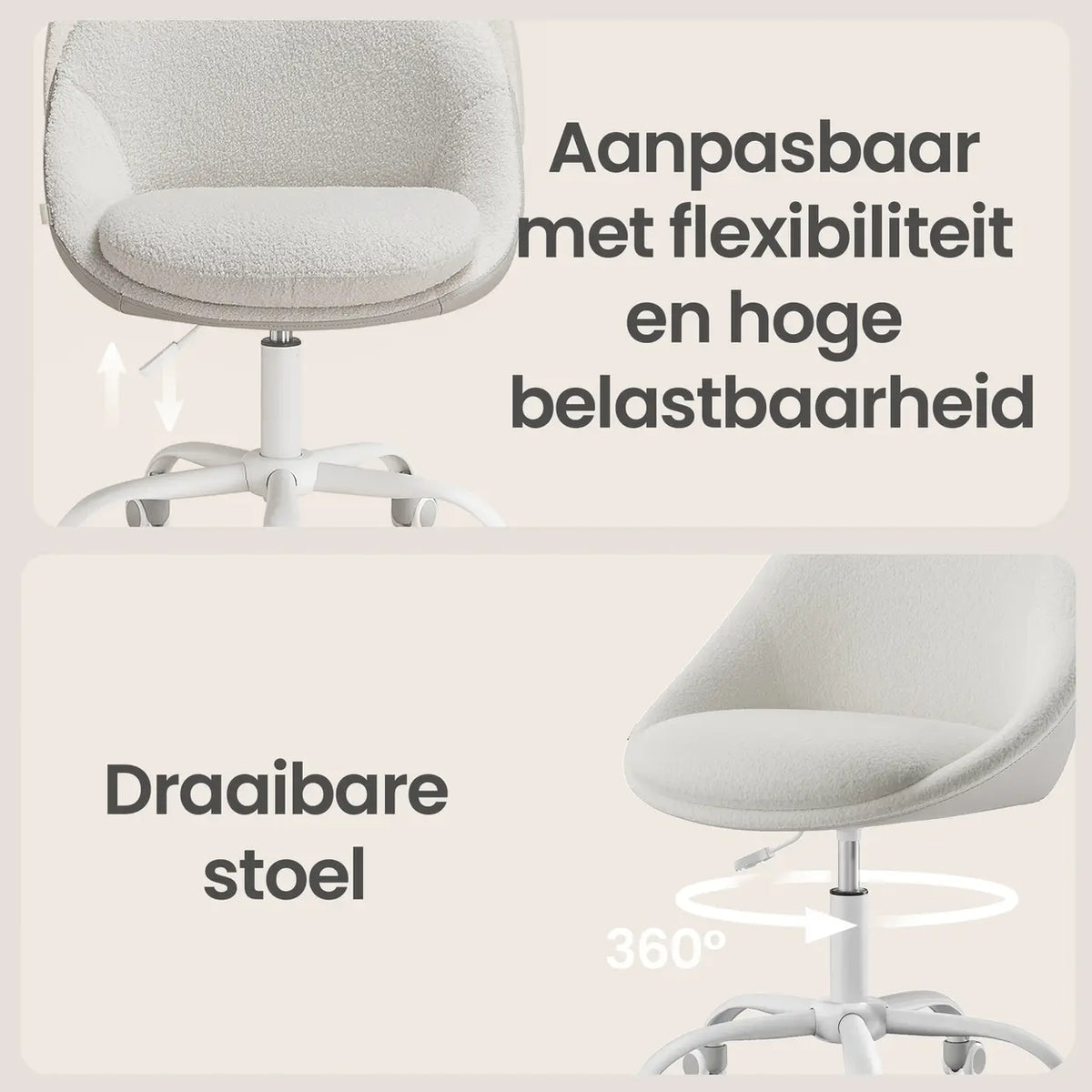 Chaise de bureau JOYFURNOS Sherpa - Réglable en hauteur - Beige/Blanc