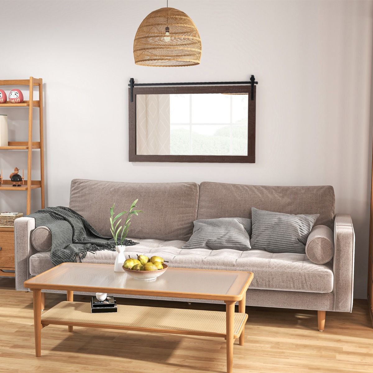 Miroir mural Coast - cadre rectangulaire en bois massif - verre incassable - marron foncé 100 x 66 cm